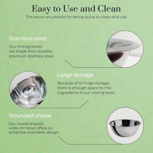 OCS Parts 8 Quart Mixing Bowls | Set of 2 | 13.25-Inch Stainless Steel Professional Grade Flat Base Mixing Bowls for Home and Commercial Kitchens