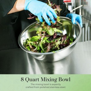 OCS Parts 8 Quart Mixing Bowls | Set of 2 | 13.25-Inch Stainless Steel Professional Grade Flat Base Mixing Bowls for Home and Commercial Kitchens