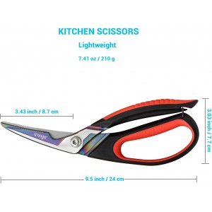 LIVINGO Heavy Duty Kitchen Scissors - Titanium Coated Sharp Poultry Shears Multipurpose for Cutting Chicken Bones, Meat, Vegetable Food, 9.5 Inches Comfortable Grip with Safe Lock