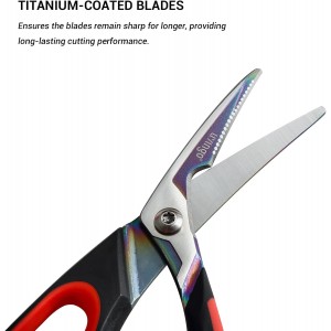 LIVINGO Heavy Duty Kitchen Scissors - Titanium Coated Sharp Poultry Shears Multipurpose for Cutting Chicken Bones, Meat, Vegetable Food, 9.5 Inches Comfortable Grip with Safe Lock