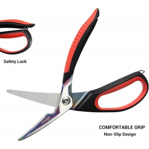 LIVINGO Heavy Duty Kitchen Scissors - Titanium Coated Sharp Poultry Shears Multipurpose for Cutting Chicken Bones, Meat, Vegetable Food, 9.5 Inches Comfortable Grip with Safe Lock