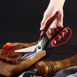 LIVINGO Heavy Duty Kitchen Scissors - Titanium Coated Sharp Poultry Shears Multipurpose for Cutting Chicken Bones, Meat, Vegetable Food, 9.5 Inches Comfortable Grip with Safe Lock