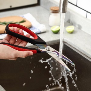 LIVINGO Heavy Duty Kitchen Scissors - Titanium Coated Sharp Poultry Shears Multipurpose for Cutting Chicken Bones, Meat, Vegetable Food, 9.5 Inches Comfortable Grip with Safe Lock