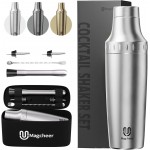 Hybrid Cocktail Shaker Set | Vacuum Insulated Stainless Steel Martini Shaker with Strainer & Jigger Lid | Travel cocktail kit with Bartender Accessory Tools | 30oz | Silver