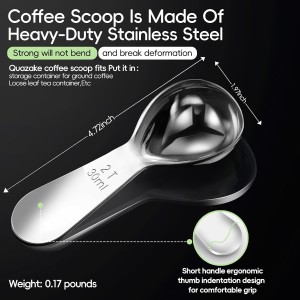 Coffee Scoop 2 tablespoon Measuring Spoons(30ml 2pcs), Ergonomics Design Coffee Scooper 2 tbsp Metal Stainless Steel Manufacture，coffee scoop for ground coffee Protein Powder Sugar Cereal,Etc.