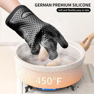 MAD SHARK Silicone Oven Mitts Heat Resistant 450 Degrees,Waterproof & Non-Slip Oven Gloves with Fingers,Cotton Lined Silicone Oven Gloves Kitchen Mitts for Baking Cooking Barbecue,Women,Oven(Black)