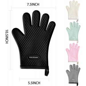 MAD SHARK Silicone Oven Mitts Heat Resistant 450 Degrees,Waterproof & Non-Slip Oven Gloves with Fingers,Cotton Lined Silicone Oven Gloves Kitchen Mitts for Baking Cooking Barbecue,Women,Oven(Black)
