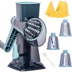Rotary Cheese Grater Cheese Shredder, Cheese Grater Handheld with Strong Suction Base,Kitchen Vegetable Slicer 3 Replaceable Stainless Drum Blades for Fruit, Food, Nuts,Easy to Use Clean (Blue)