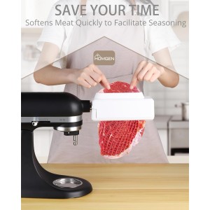 HOMGEN Meat Tenderizer for KitchenAid-Stainless Steel Meat Tenderizer Attachment with Durable Gears- Universal Fit All KitchenAid Models-Professional Meat Pounder for Beef/Pork/Includes Sturdy Cover