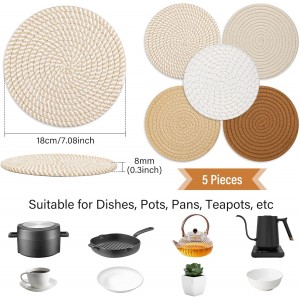 Trivet Mats Set for Hot Dishes, 5 Heat Resistant Pot Holders for Kitchen, Home Essentials, Anti Stain Hot Pads for Hot pots and Pans, Fall Decorations for Home, 7 Inches(Brown)
