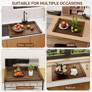 Noodle Board Stove Cover Wood (Ready to Use), Stove Top Covers for Electric Stove, Gas Stove, Wooden Decorative Rustic Kitchen Serving Tray, for Range Stovetop, Cooktop, 30'' * 22'', Brown
