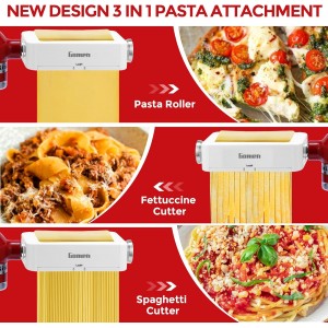 3-in-1 Pasta Attachment for KitchenAid Stand Mixer, Pasta Roller & Cutter Set with Spaghetti & Fettuccine Cutters, Quick Install Pasta Maker Accessories for Home Chefs & Foodie Gifts