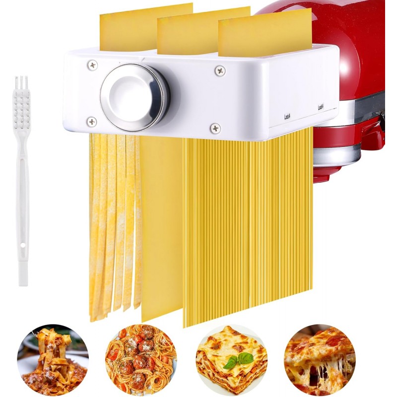 3-in-1 Pasta Attachment for KitchenAid Stand Mixer, Pasta Roller & Cutter Set with Spaghetti & Fettuccine Cutters, Quick Install Pasta Maker Accessories for Home Chefs & Foodie Gifts