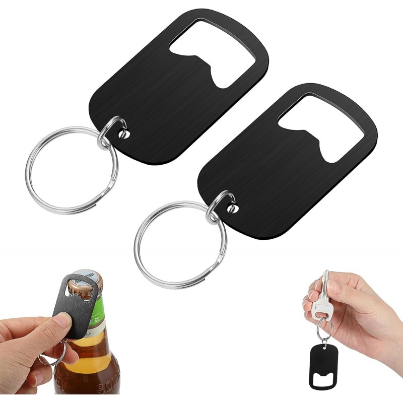 Ouligay 2Pcs Bottle Opener Keychain Beer Small Bottle Opener Stainless Steel Flat Key Chain Bottles Openers for Bartender Metal Portable Bar Keys for Bartender Bar Restaurant Black