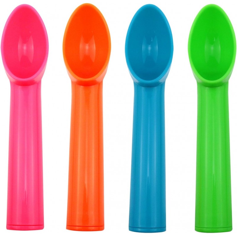4pcs Plastic Ice Cream & Fruit Scoop, 7.2*1.2inch, Orange, Green, Blue, Pink