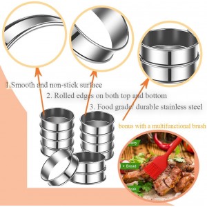 DATANYA 12Packs 4 Inch English Muffin Rings Crumpet Rings Stainless Steel Double Rolled Tart Rings, Round Metal Cooking Pastry Ring Molds for Crumpets baking