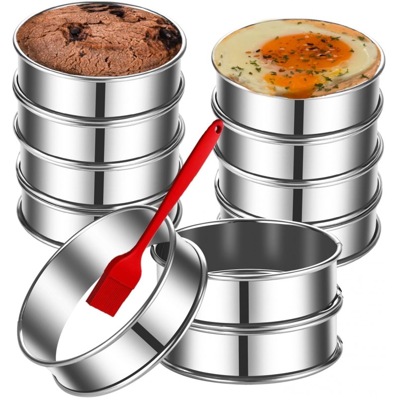 DATANYA 12Packs 4 Inch English Muffin Rings Crumpet Rings Stainless Steel Double Rolled Tart Rings, Round Metal Cooking Pastry Ring Molds for Crumpets baking