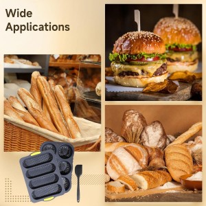 OMISTAR 3 PCS Silicone Baguette Pan and Hamburger Bun Pan Set,Non-stick French Bread Baking Mold,4 Wave French Bread Baking Tray,6 Cup Hamburger Bun Mold with Scraper