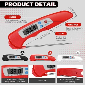Xuhal 12 Pcs Digital Meat Thermometer with Probe Waterproof Instant Read Foldable Food Thermometer with Magnet for Kitchen Grilling Cooking Turkey Baking BBQ(Black, Red, White)