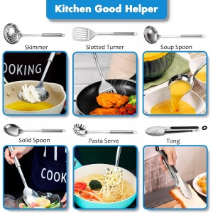 Cooking Utensils Set 11pcs - Stainless Steel Kitchen Utensils Set with Holder, Heat Resistant Kitchen Utensils Sets for Cooking with Turners, Potato Masher, Skimmer, Spoons, Ladle, Tongs, Whisk