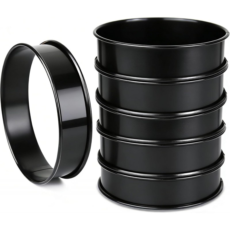 6pcs English Muffin Rings, 4 Inch Double Rolled Stainless Steel Crumpet & Tart Rings, Non-Stick for Muffin, Crumpet, Fry Eggs