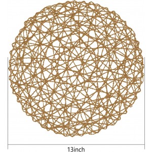 AHHFSMEI Paper Braided Round Placemats Set of 6 Natural Non-Slip Heat Resistant Table Mats for Dining Tables Woven Indoor & Outdoor Place mats(Brown)
