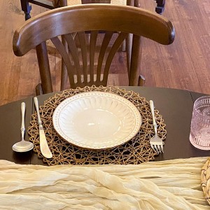 AHHFSMEI Paper Braided Round Placemats Set of 6 Natural Non-Slip Heat Resistant Table Mats for Dining Tables Woven Indoor & Outdoor Place mats(Brown)