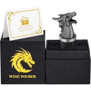 Dragon Head 2-In-1 Wine Bottle Pourer and Stopper, Gifts for Men Women Dragon Fans, Liquor Bottle Pourers Spout for Alcohol Spirits, Wine Accessories, Dark Silver