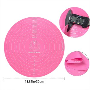 Silicone Cake Mat, 12 Inch Round Silicone Mat, Cake Mat with Measurements, Cake Turntable Mat, Reusable Cookie Mat for Rolling Dough, Non-Stick Heat Resistant, Pastry Baking Pad Pink