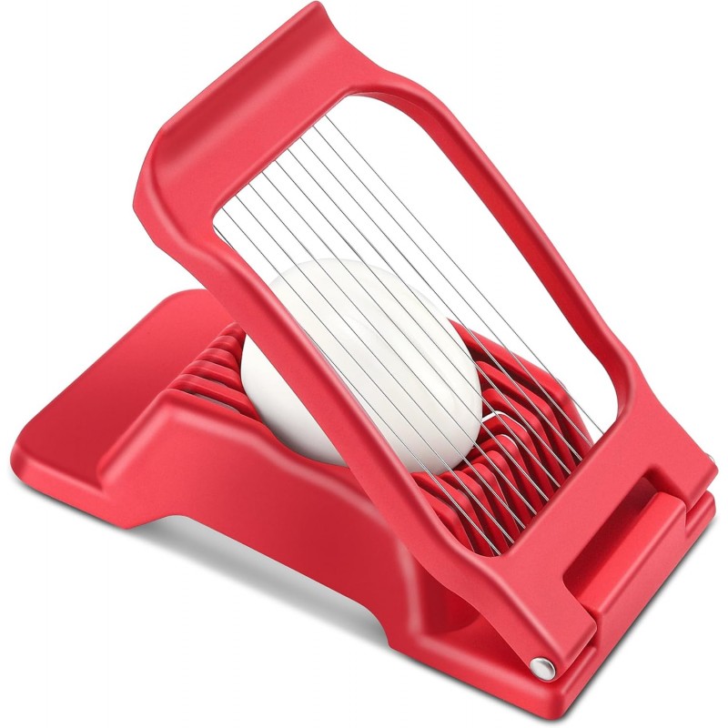 Egg Slicer for Hard Boiled Eggs, Stainless Steel Wire, Multipurpose Heavy Duty Aluminium Egg Cutter for Egg, Salads, Sandwiches, Strawberries, Mushrooms, Soft Cheese, Red