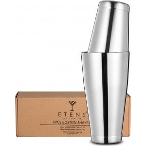 Bulk Commercial Cocktail Shakers 6pc Set, Professional Boston Shakers, Weighted Cocktail Shaker Tins for Bartending - Stainless Steel Bar Shaker Set for Restaurants & Bars - Silver