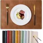 MOSAYT Vinyl Placemats Set of 6-12 X 17 Inch - Faux Leather 100% Waterproof Oil-Proof Wipeable PU Place Mats, Heat Resistant Reversible Table Mats for Kitchen, Dining, Outdoor (Reddish Brown)