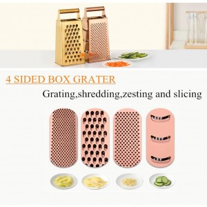 4 Sides Box Grater For Kitchen,Stainless Steel Cheese Grater With Handle,Multi-Function Vegetable Slicer Food Shredder For Chees,Ginger,Vegetables,Dishwasher Safe, Gold