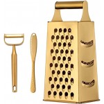 4 Sides Box Grater For Kitchen,Stainless Steel Cheese Grater With Handle,Multi-Function Vegetable Slicer Food Shredder For Chees,Ginger,Vegetables,Dishwasher Safe, Gold