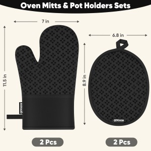 Oven Mitts and Pot Holders 4 Sets, Heat Resistant 500 ℉ Oven Mitt and Pot Holder,Oven Glove&Potholders with Non-Slip Silicone Surface,Kitchen Essentials for Cooking/Baking/BBQ-Black