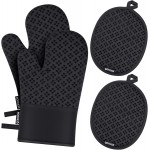 Oven Mitts and Pot Holders 4 Sets, Heat Resistant 500 ℉ Oven Mitt and Pot Holder,Oven Glove&Potholders with Non-Slip Silicone Surface,Kitchen Essentials for Cooking/Baking/BBQ-Black