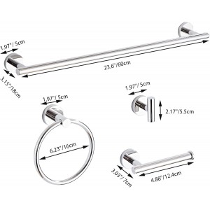 Chrome Bathroom Hardware Set 5 Piece with Towel Racks for Bathroom, SUS304 Stainless Steel Bath Towel Bar Set, 24 Inch Wall Mounted Accessories Kit…