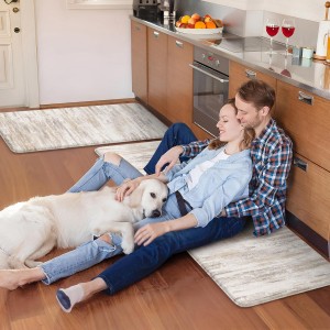 KIMODE Anti Fatigue Kitchen Mats for Floor 2 Piece, Cushioned Abstract Kitchen Rugs,Memory Foam Kitchen Floor Mats, Standing Desk Mats for Laundry, Office, Sink Light Brown Multi 17