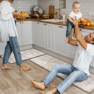 KIMODE Anti Fatigue Kitchen Mats for Floor 2 Piece, Cushioned Abstract Kitchen Rugs,Memory Foam Kitchen Floor Mats, Standing Desk Mats for Laundry, Office, Sink Light Brown Multi 17