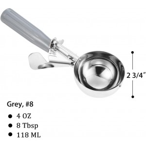 Portion Scoop - #8 (4 oz) - Disher, Large Cookie Scoop, Food Scoops, Muffin Scoops - Portion Control - 18/8 Stainless Steel, Grey Handle
