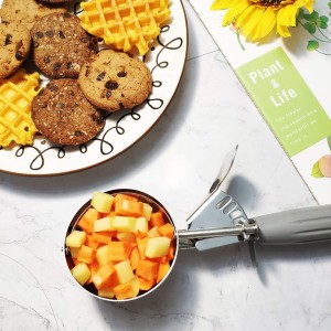 Portion Scoop - #8 (4 oz) - Disher, Large Cookie Scoop, Food Scoops, Muffin Scoops - Portion Control - 18/8 Stainless Steel, Grey Handle