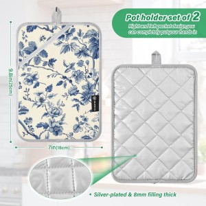 Pot Holders Set of 2 Blue White Chinoiserie Floral Hot Pads for Kitchen Heat Resistant Potholders Sets for Kitchen and Baking 7x9.8in