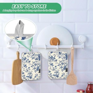 Pot Holders Set of 2 Blue White Chinoiserie Floral Hot Pads for Kitchen Heat Resistant Potholders Sets for Kitchen and Baking 7x9.8in