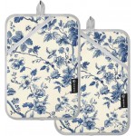 Pot Holders Set of 2 Blue White Chinoiserie Floral Hot Pads for Kitchen Heat Resistant Potholders Sets for Kitchen and Baking 7x9.8in