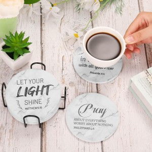 Billbotk Ceramic Coasters with Bible Verses, Coasters Set of 8 with Holder, Absorbent Drink Coasters for Home Decor and Christian Gifts, 4 Inches