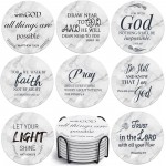 Billbotk Ceramic Coasters with Bible Verses, Coasters Set of 8 with Holder, Absorbent Drink Coasters for Home Decor and Christian Gifts, 4 Inches