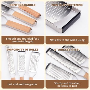 SHIKORI Professional Cheese Graters for Kitchen Stainless Steel Handheld, Metal Lemon Zester Grater With Wood Handle For Cheese, Chocolate, Spices, Kitchen Gadgets And Tools-Square Hole
