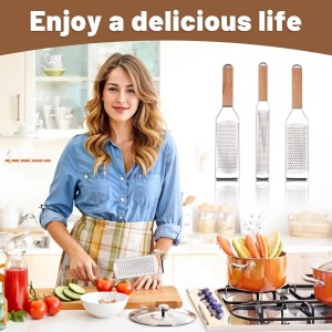 SHIKORI Professional Cheese Graters for Kitchen Stainless Steel Handheld, Metal Lemon Zester Grater With Wood Handle For Cheese, Chocolate, Spices, Kitchen Gadgets And Tools-Square Hole