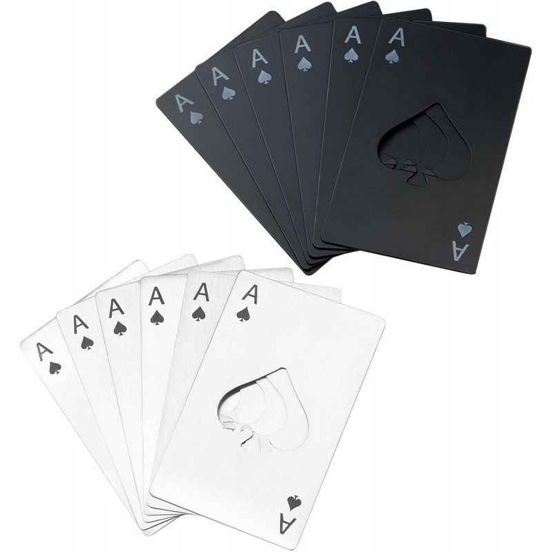 Ace of Spades Bottle Openers, 12Pcs Poker Card Bottle Openers,Credit Card Size Stainless Steel Bottle Opener Card, Beer Bottle Opener for Wallet Pocket Wedding Party Good Gift - Silver/Black