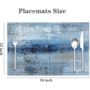 Blue Gray Placemats Set of 4 Abstract Art Place Mats Indoor Modern Linen Table Placemats Washable Wipeable Waterproof Heat Resistant Kitchen Place Mats for Dining Tables, 18 X 12 Inch